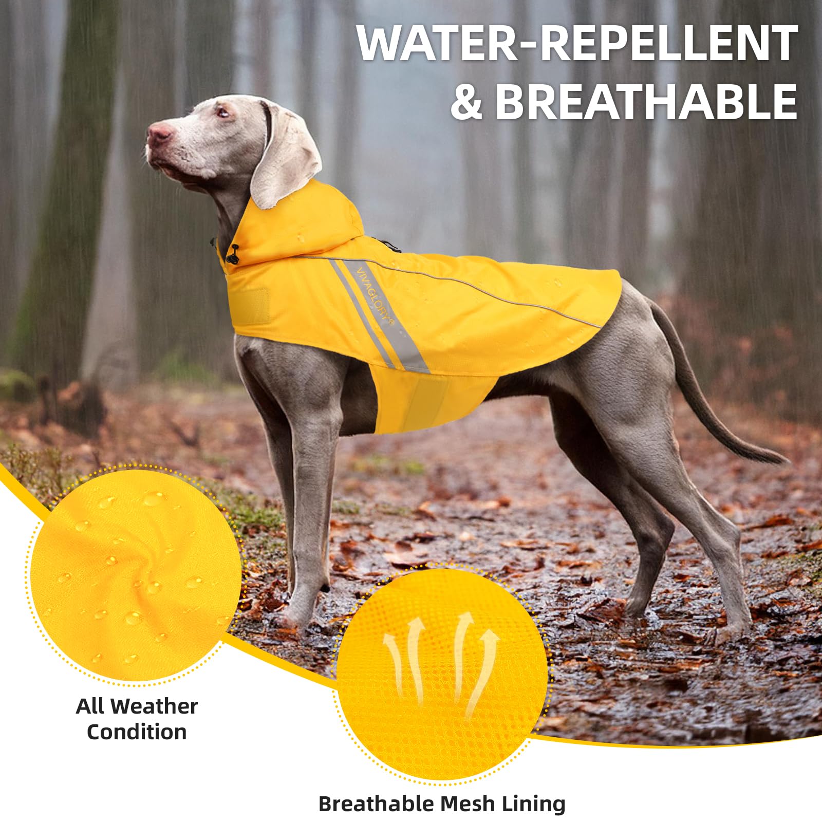 VIVAGLORY Wetoff con capucha ajustable mantiene al perro cómodo bajo lluvia.