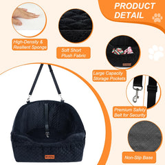 Vivifying asiento coche para perros, bolsillos de almacenamiento para juguetes y suministros.