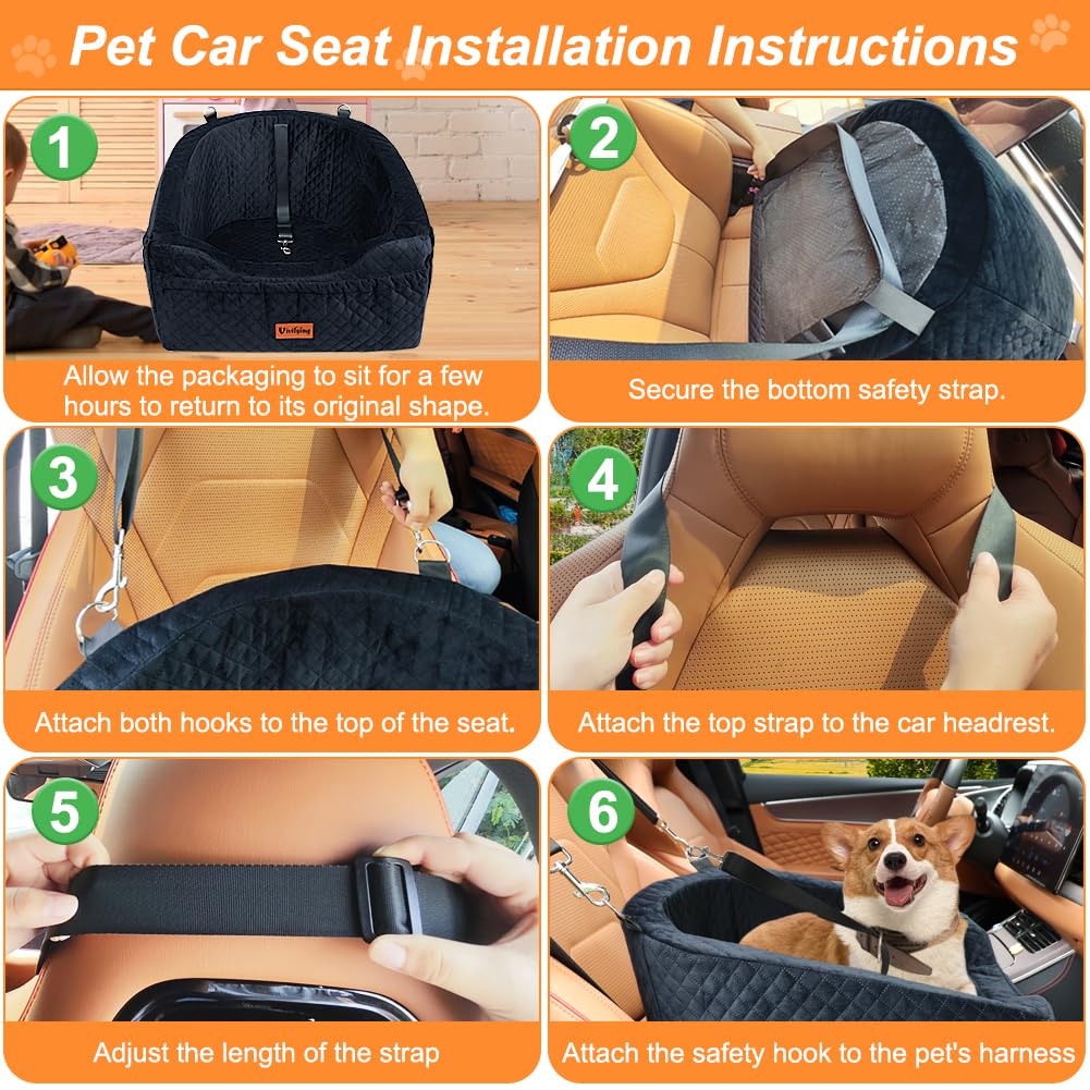 Vivifying asiento coche para perros, correa de seguridad y enganche para mayor seguridad.
