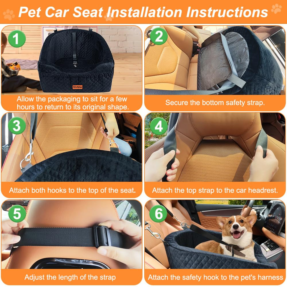 Vivifying asiento coche para perros, correa de seguridad y enganche para mayor seguridad.