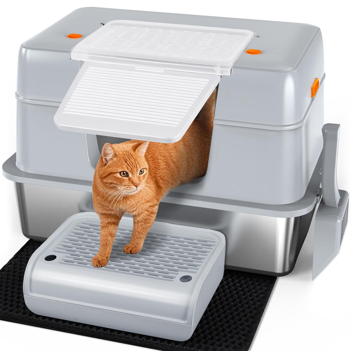 Vivifying bandeja XL para gatos con tapa, fácil de limpiar y controlar olores.