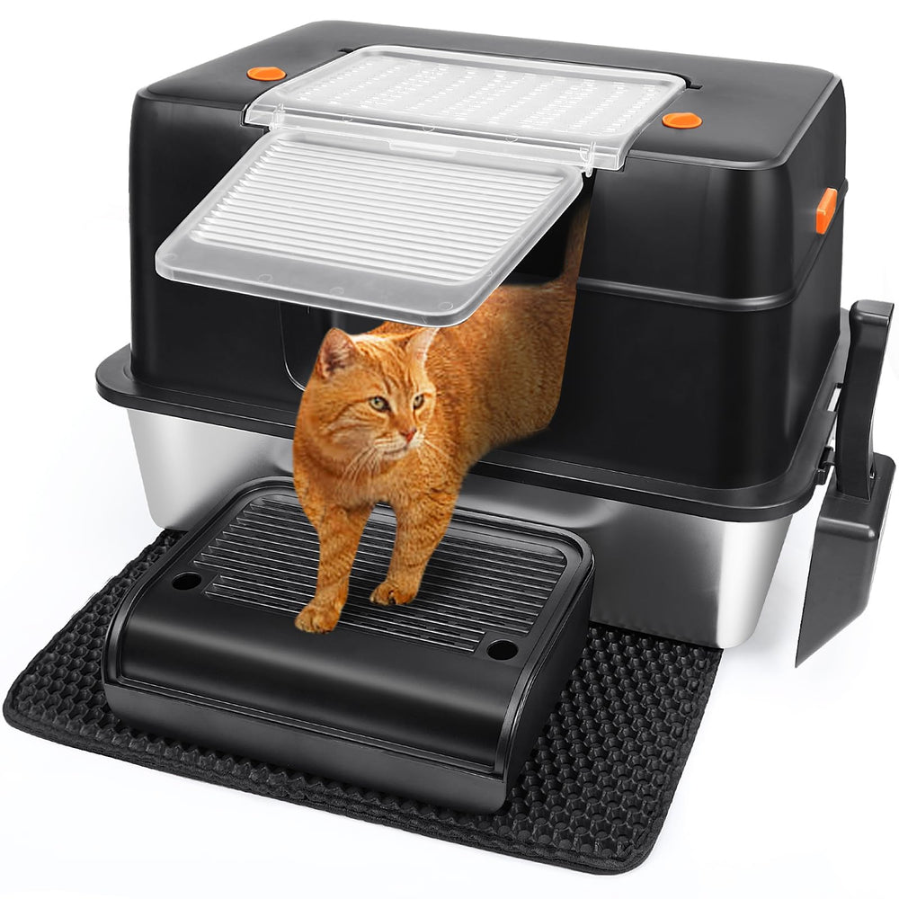 Vivifying caja de arena XL con entrada lateral y tapa para gatos grandes.