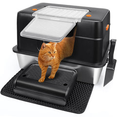 Vivifying caja de arena XL con entrada lateral y tapa para gatos grandes.