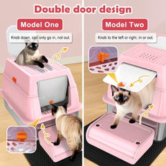 Vivifying caja de arena acero inoxidable entrada frontal, ideal para gatos grandes.