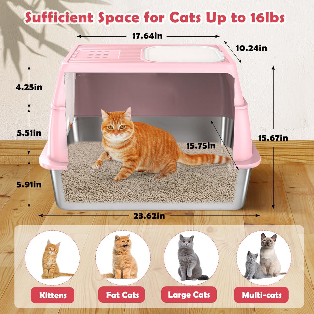 Vivifying caja de arena acero inoxidable con salida superior, diseño de dos modos para gatos.