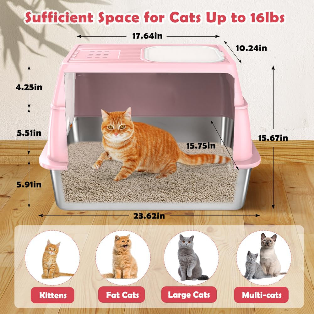 Vivifying caja de arena acero inoxidable con salida superior, diseño de dos modos para gatos.