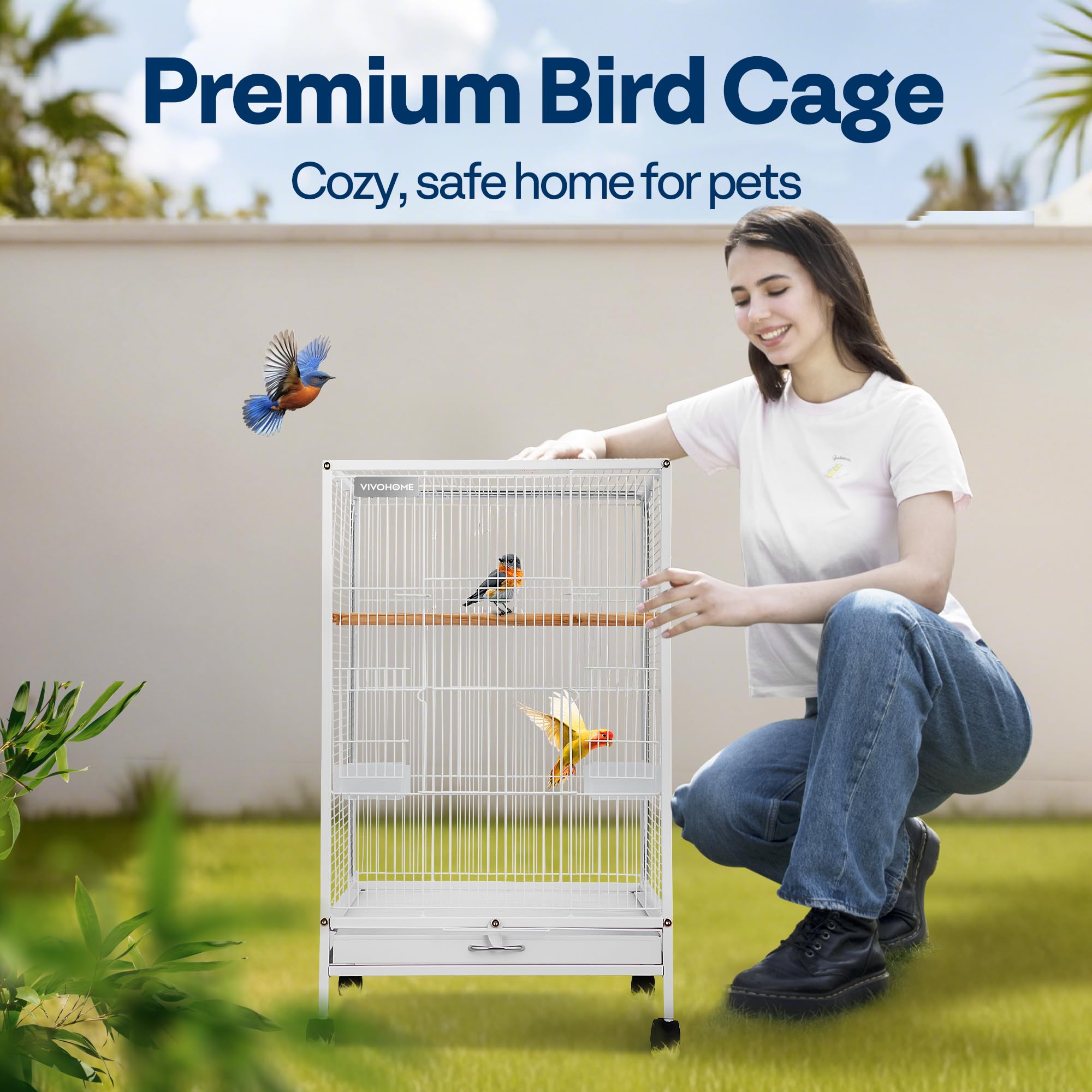 Vivohome jaula blanca para aves con acabado martillado no tóxico para seguridad.