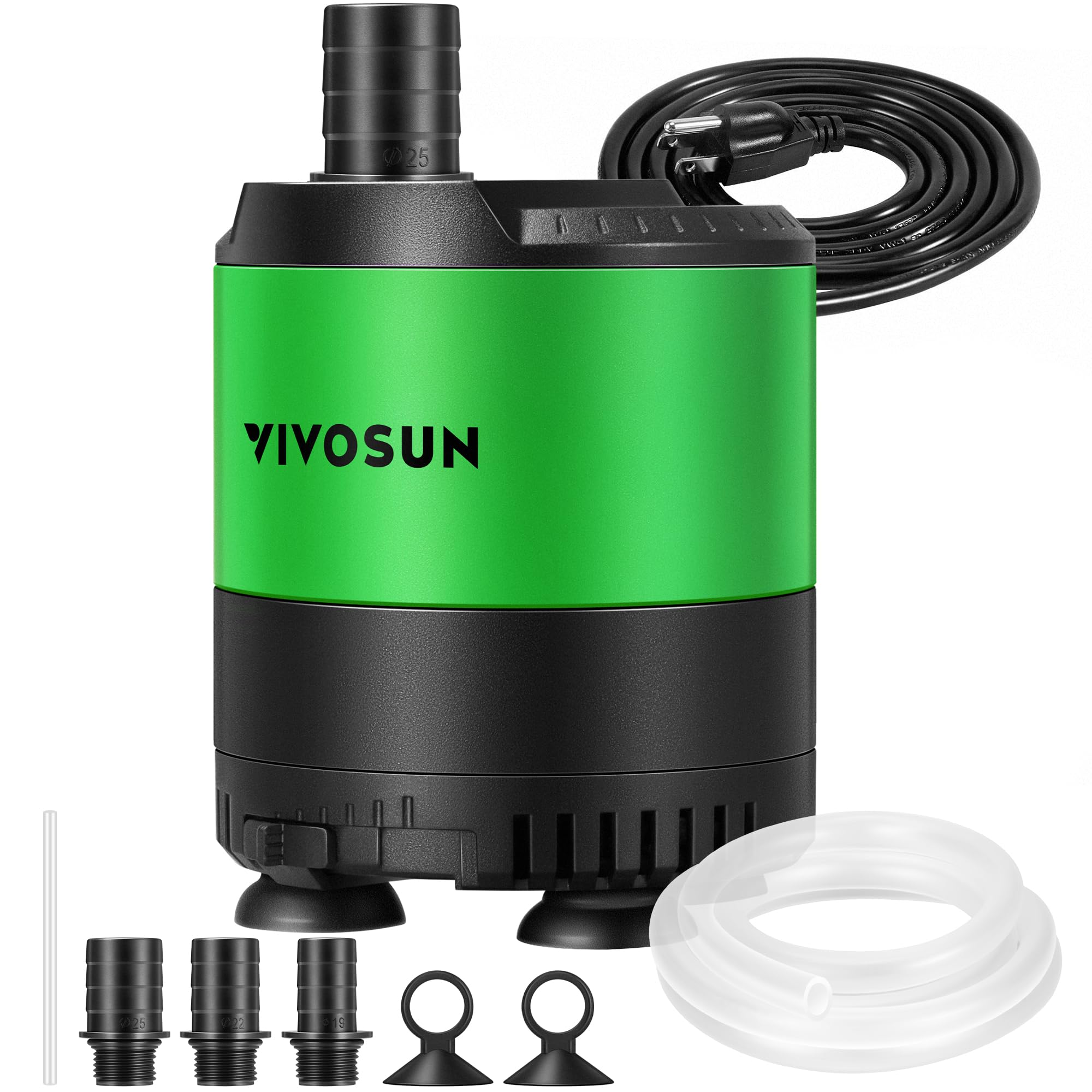 Bomba sumergible VIVOSUN con caudal ajustable para acuarios y fuentes decorativas.