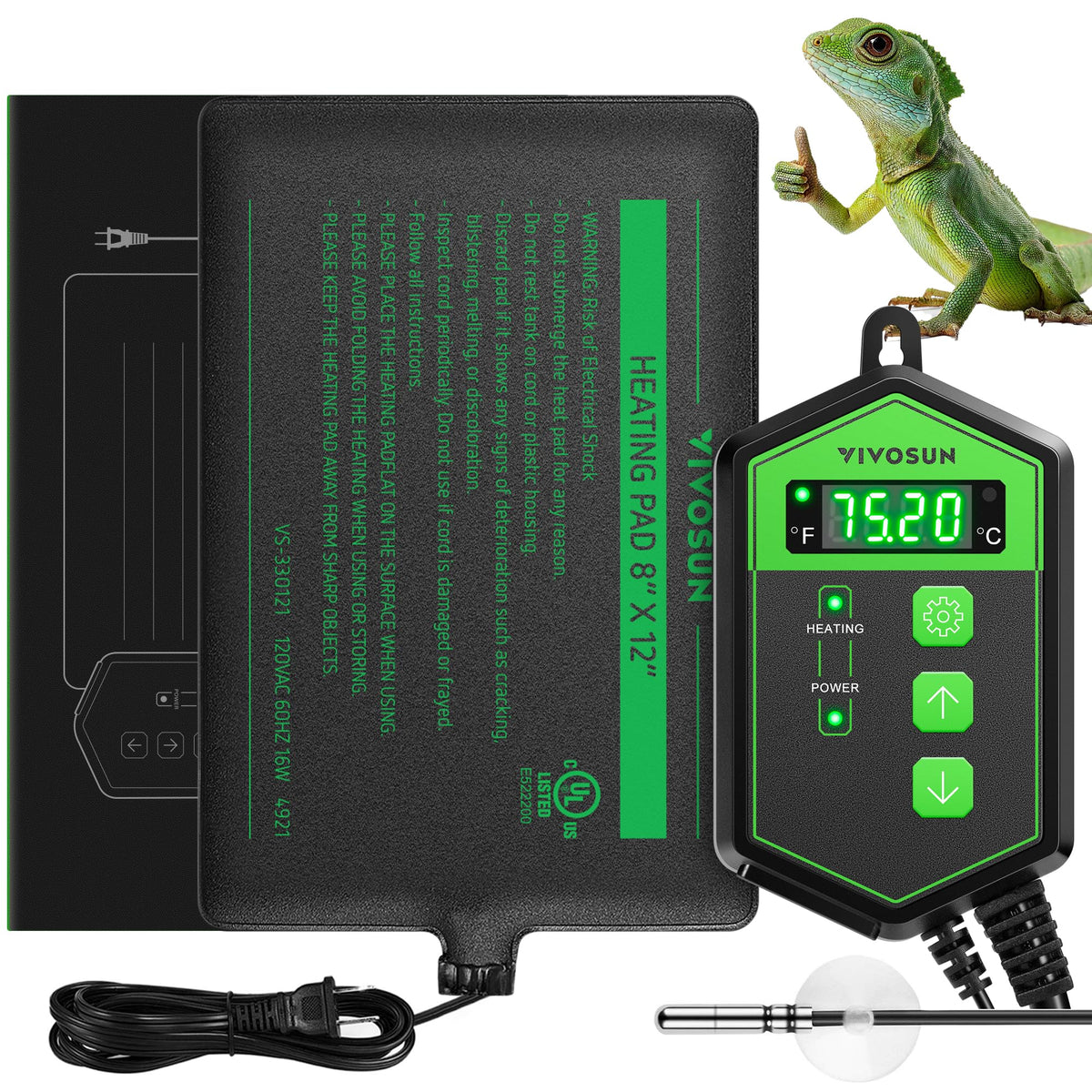 VIVOSUN manta calor reptil 8x12 proporcionando calor uniforme en el terrario.