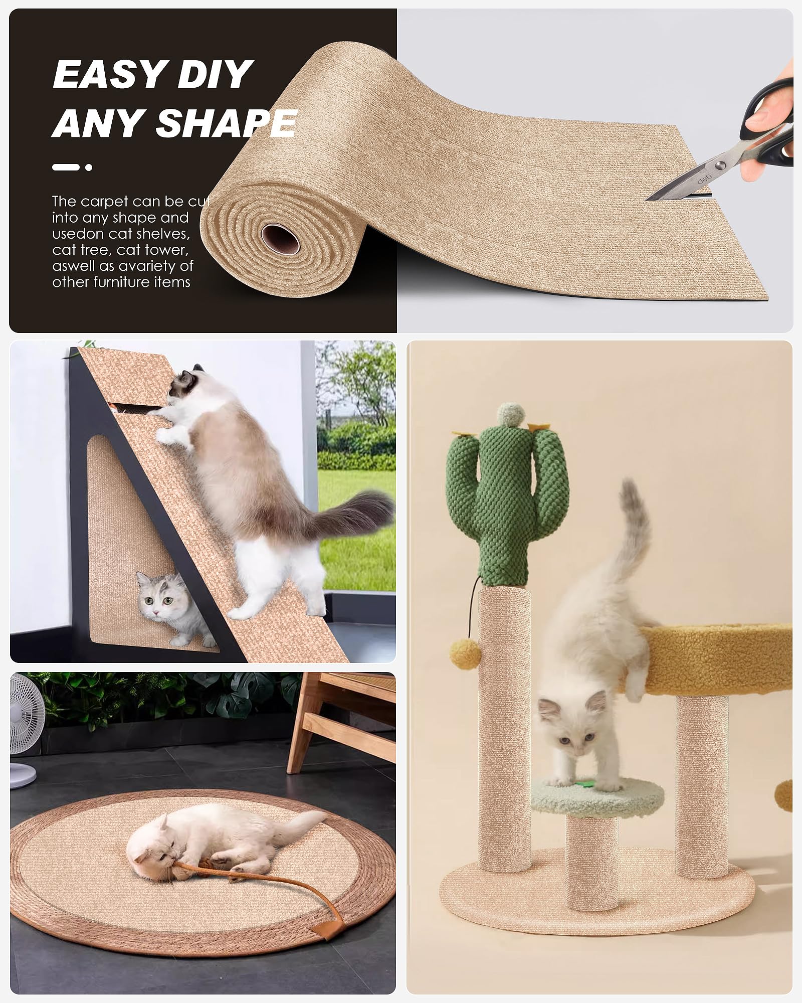 Alfombra rasca para gatos autoadhesiva de VIVOYAN facilita instalación duradera.
