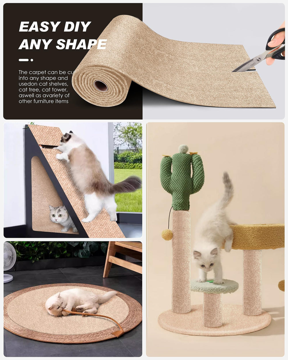 Alfombra rasca para gatos autoadhesiva de VIVOYAN facilita instalación duradera.