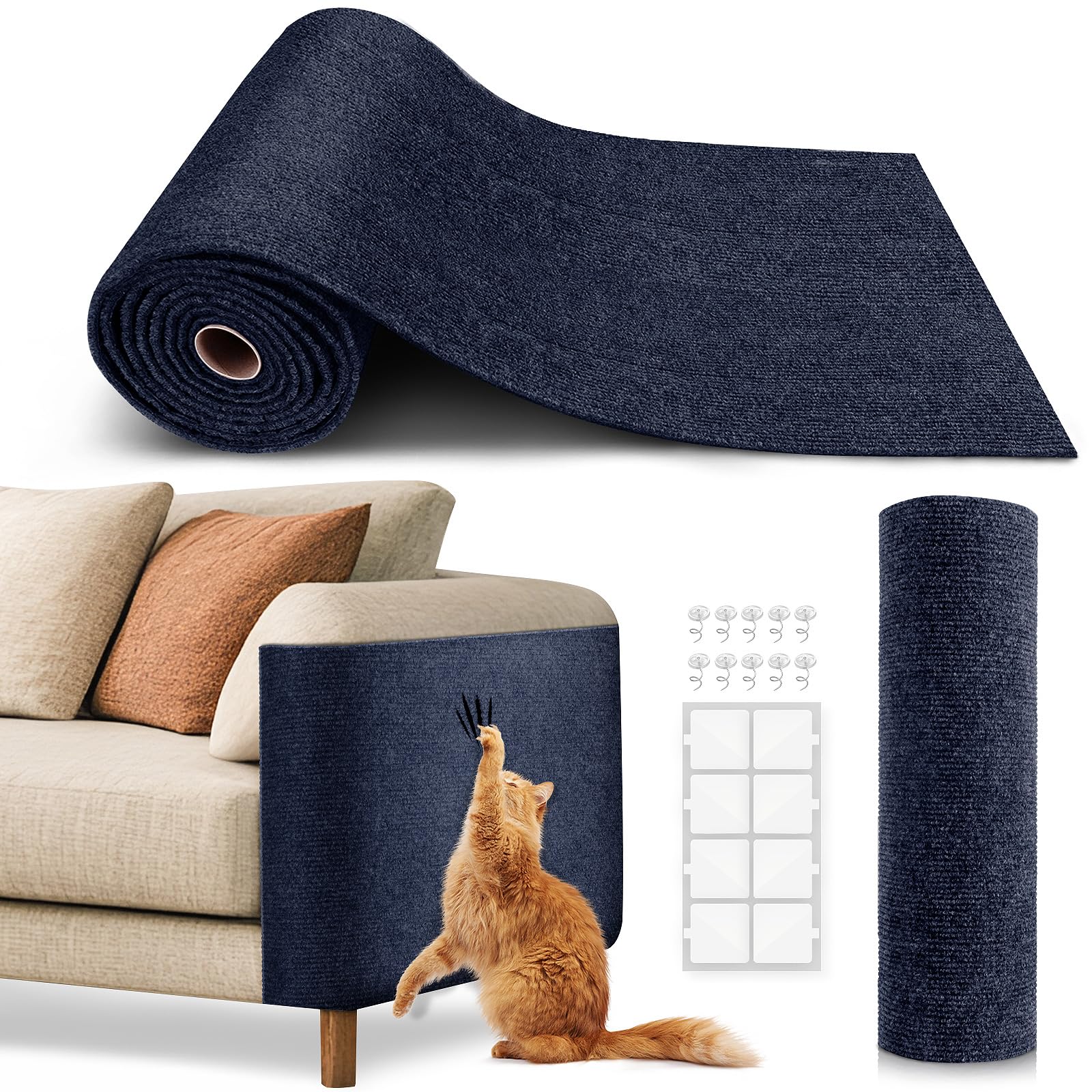 VIVOYAN tapete rasca-gatos 78-7x15-8 frente azul: protege muebles y da juego
