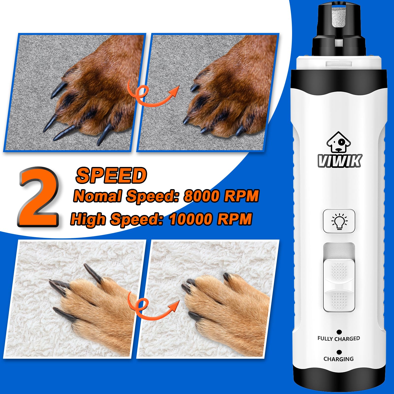 viwik cortauñas para perros con dos velocidades facilita un limado suave.
