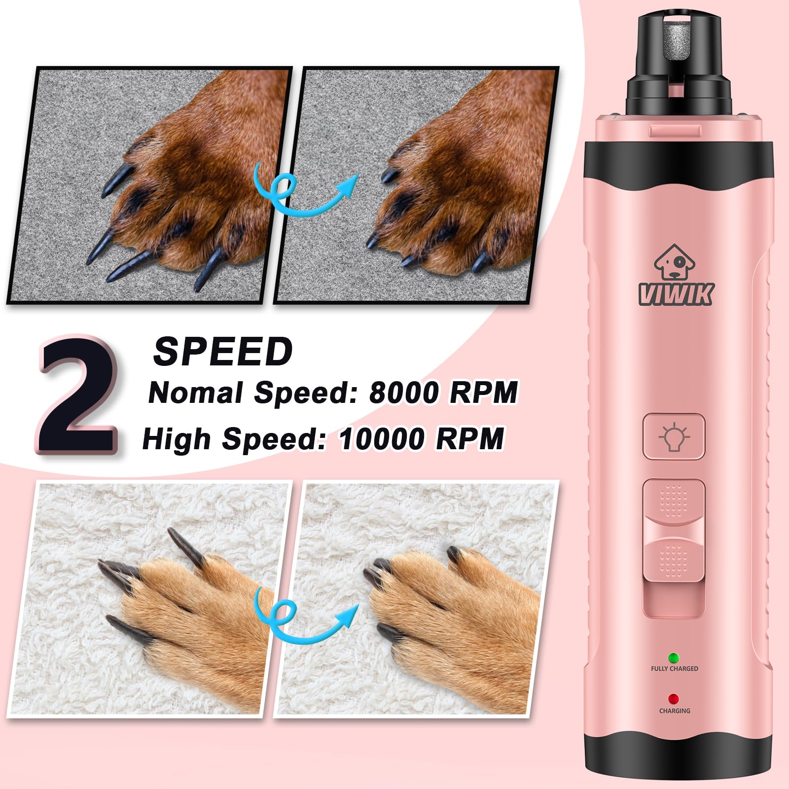 ViWIK lijadora de uñas para perro con dos velocidades.