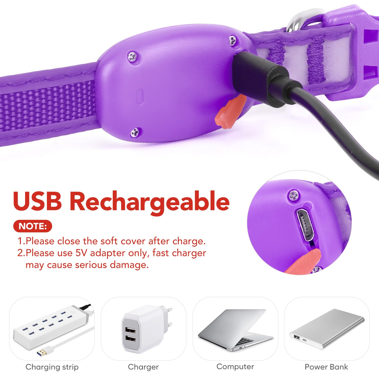 Vizpet collar luz USB recargable, garantiza visibilidad a más de 500 metros.