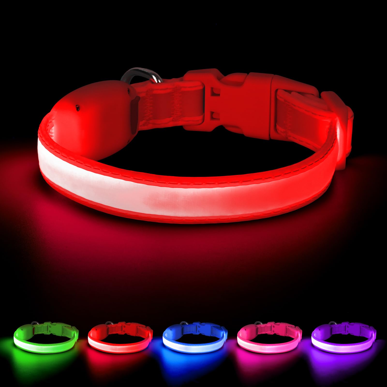 Vizpet collar luz perro-xs-rojo, mejora la visibilidad nocturna para paseos seguros.