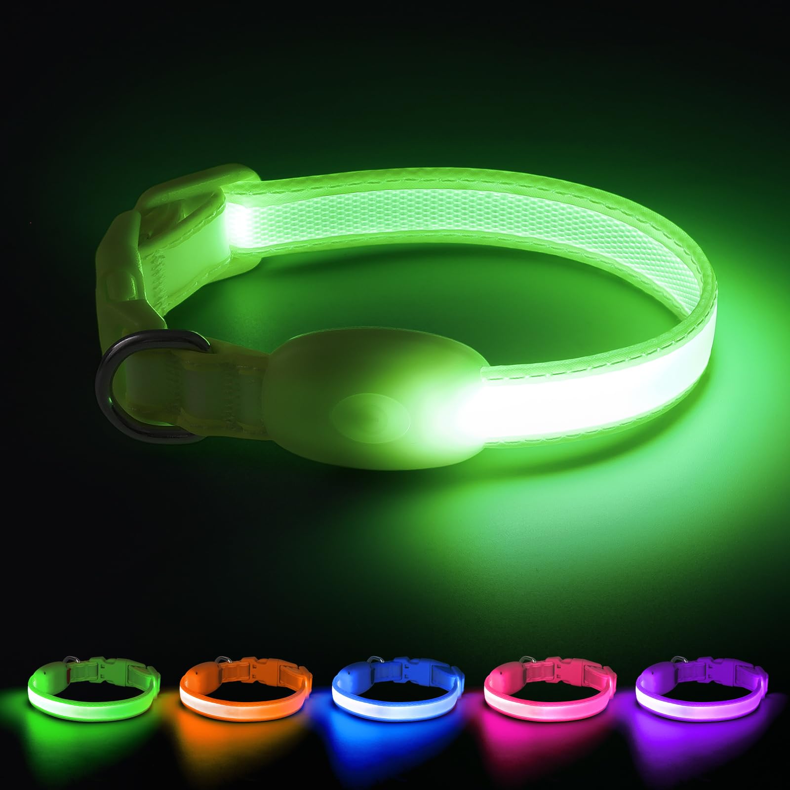 Collar Vizpet luminoso verde XS para perro pequeño, visibilidad nocturna