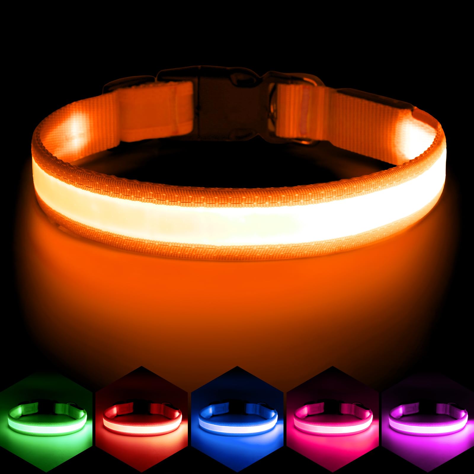Vizpet collar LED mediano naranja con iluminación visible para mayor seguridad nocturna