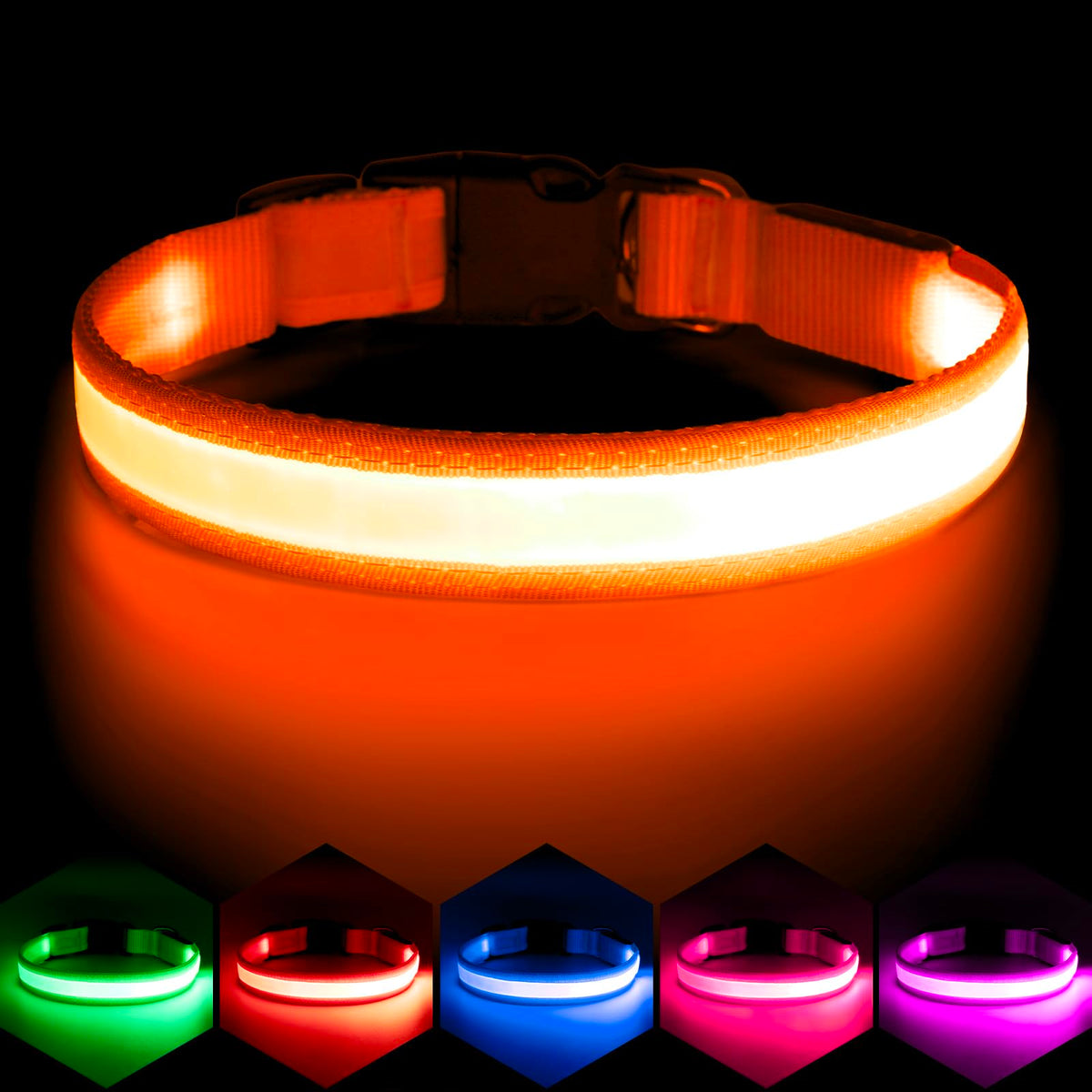 Vizpet collar LED mediano naranja con iluminación visible para mayor seguridad nocturna