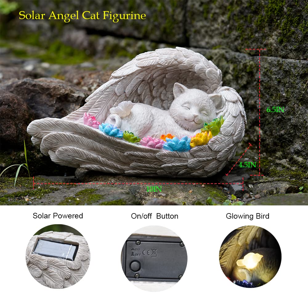 Estatua de gato dormido con alas de ángel, memorial para exterior