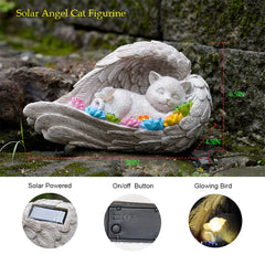 Estatua de gato dormido con alas de ángel, memorial para exterior
