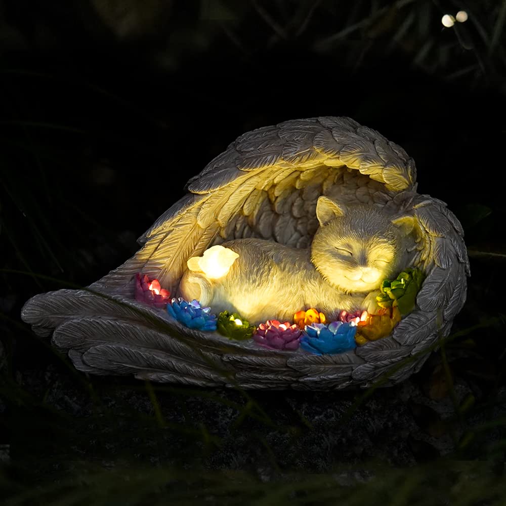VKEVOC piedra memoria gato con alas de ángel para jardín