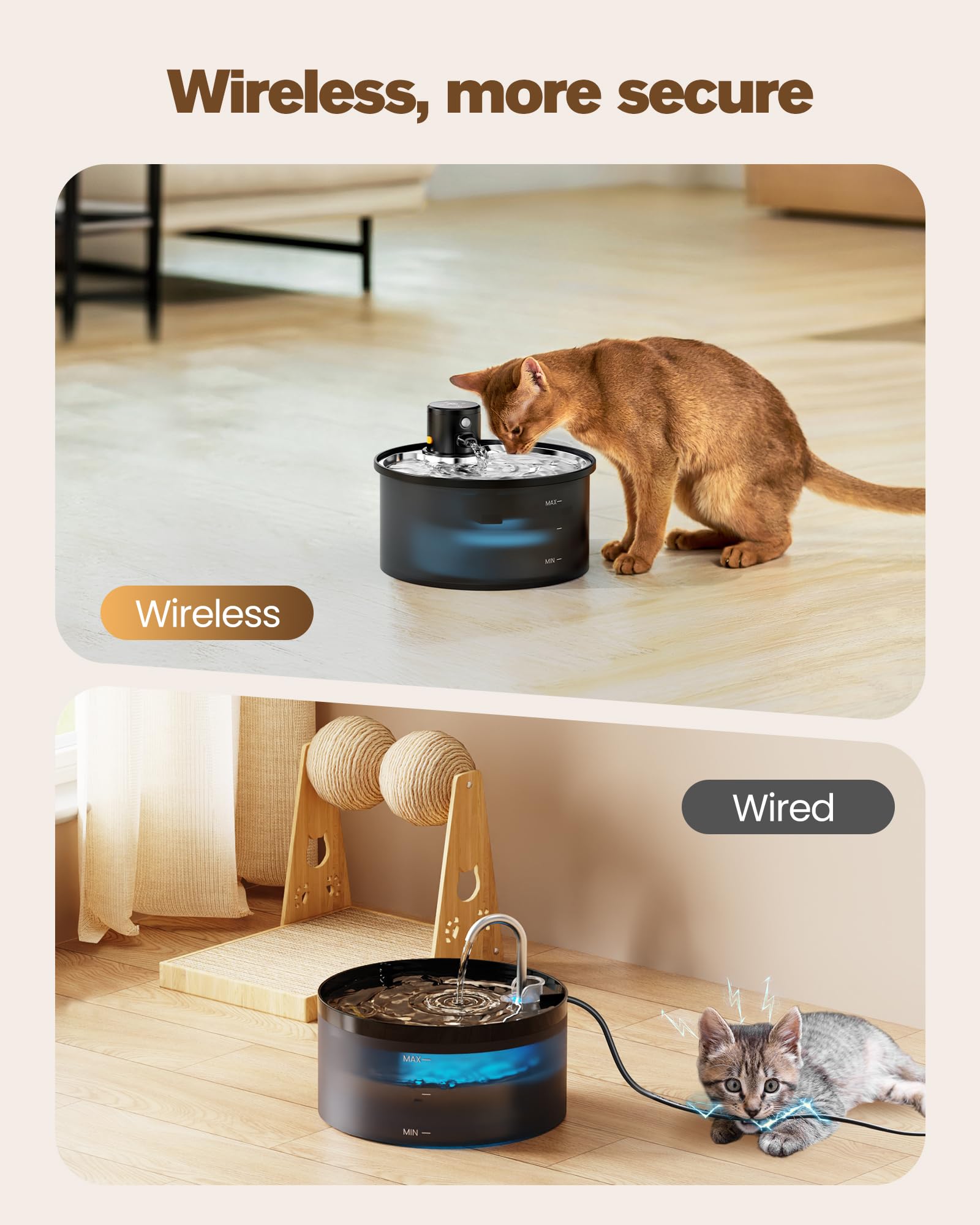 VKIMISS bebedero-gato-inalambrico-bandeja-acero-inoxidable: limpieza higiénica y durabilidad