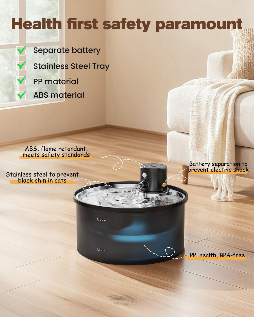 VKIMISS bebedero-gato-inalambrico-durable-sanitario: diseño duradero para mascotas