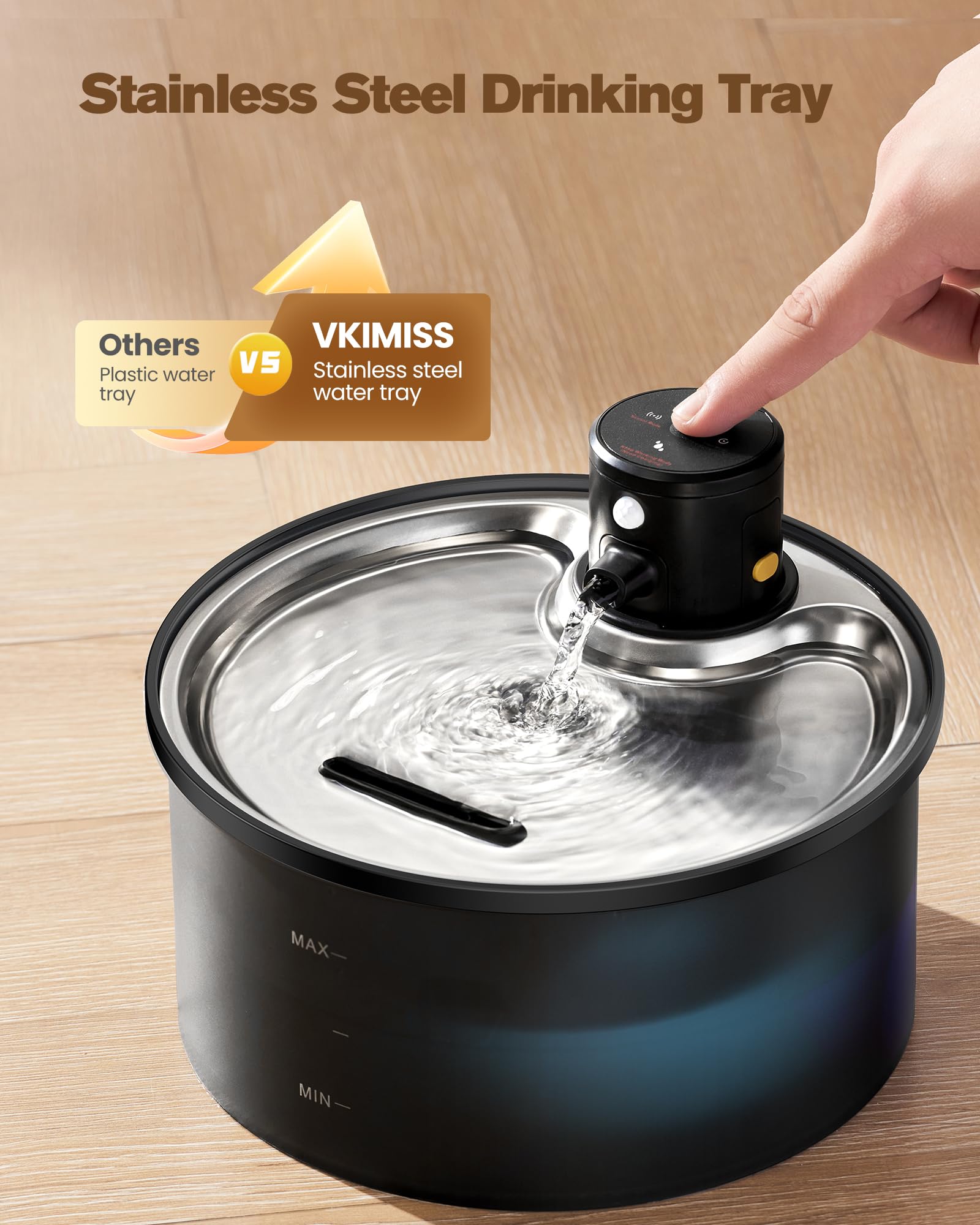 VKIMISS bebedero-gato-inalambrico-sensor-tiempo-continuo: tres modos de flujo versátiles
