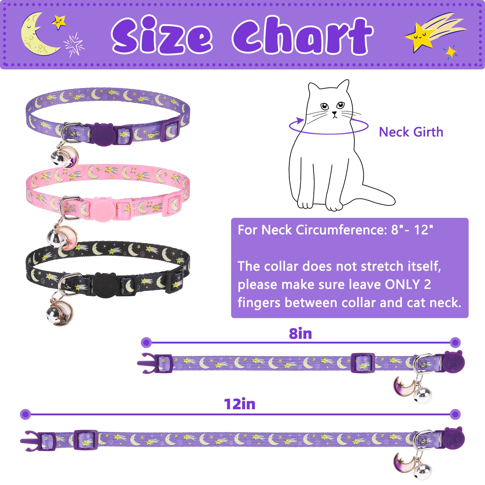 VKPETFR collar Moon&Star con cascabel melódico para localizar al gato.