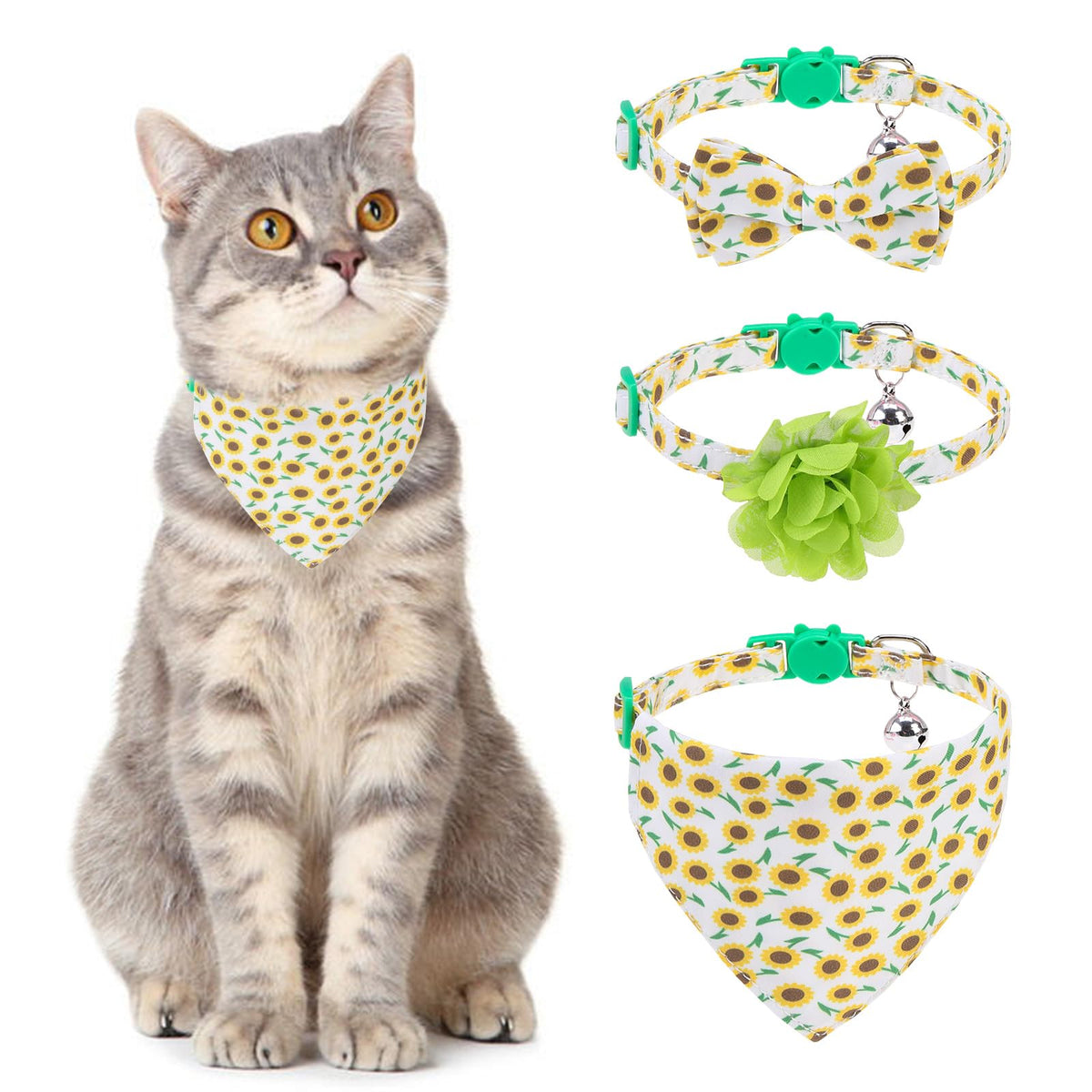 VKPETFR collar gatos girasol con cascabel para localizar al felino fácilmente.