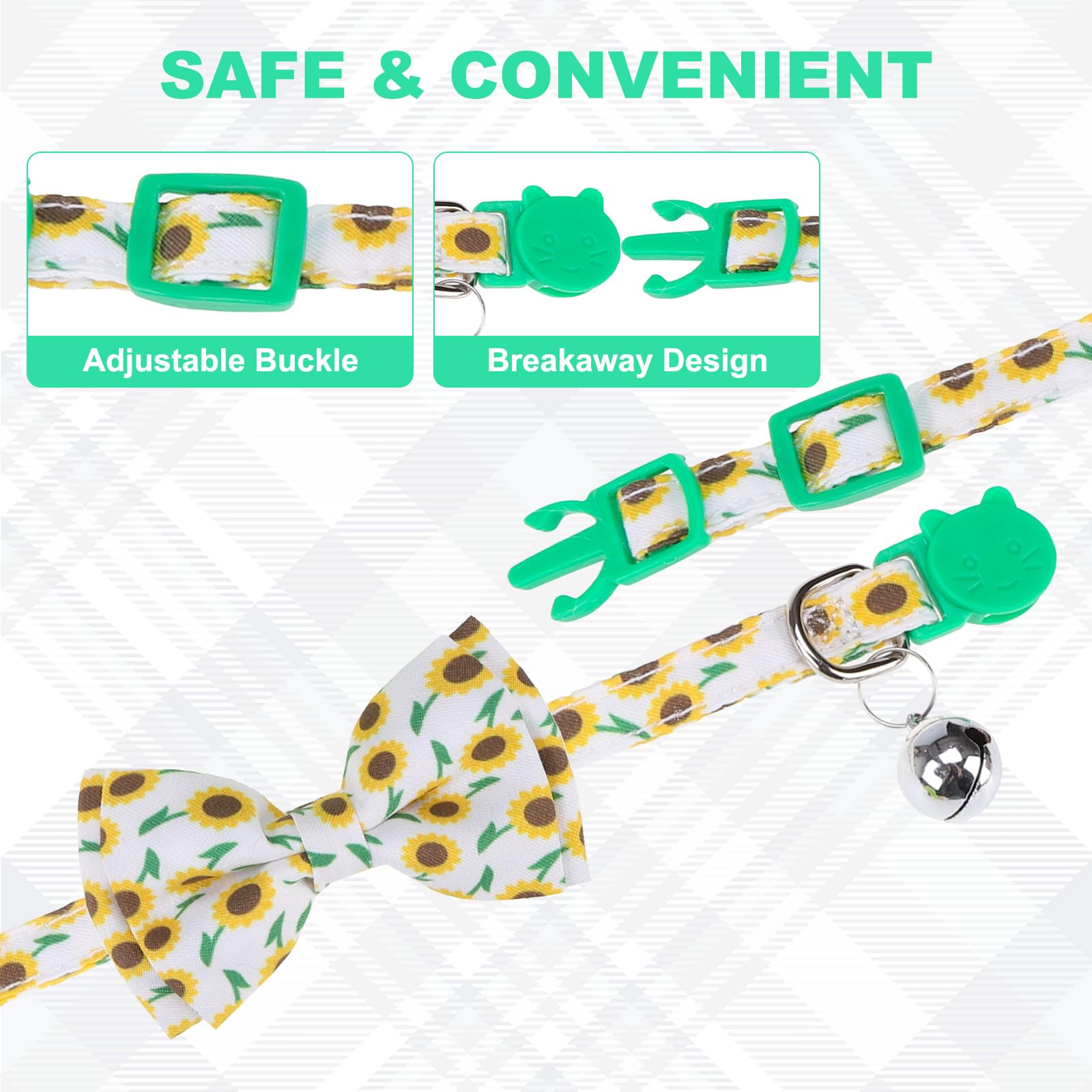 VKPETFR collar gatos lazo desmontable para cambiar estilos rápidamente.