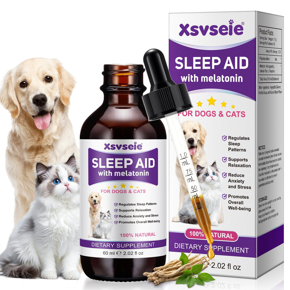VOFANK Melatonina para mascotas, bote 2 oz favorece descanso nocturno.