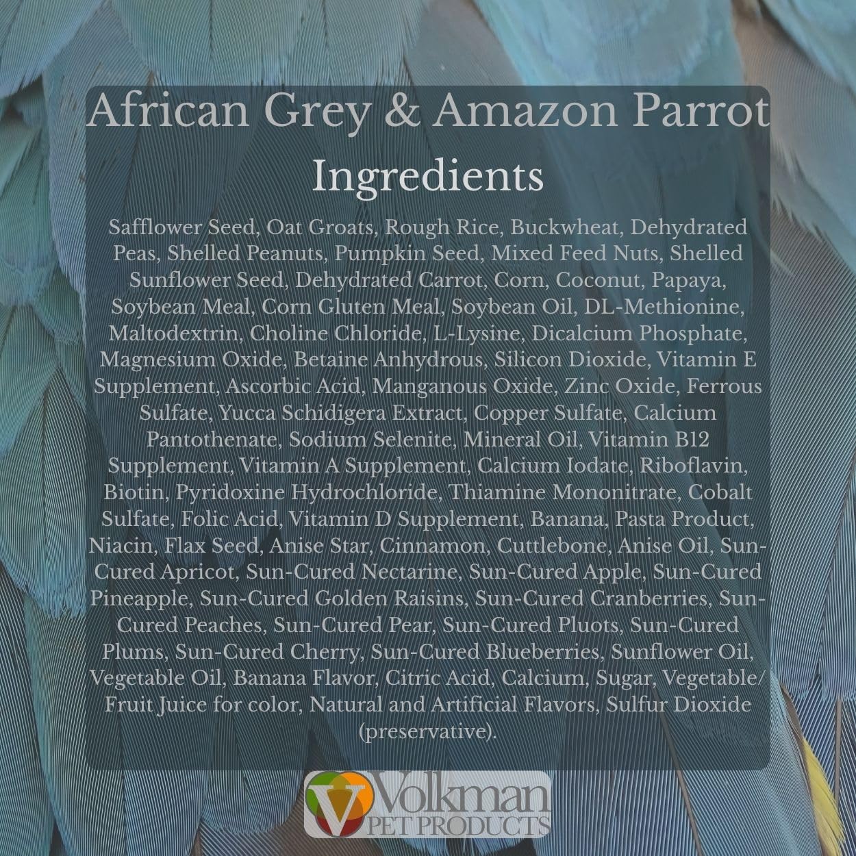 Volkman alimento loro gris africano: variedad de ingredientes para dieta sabrosa