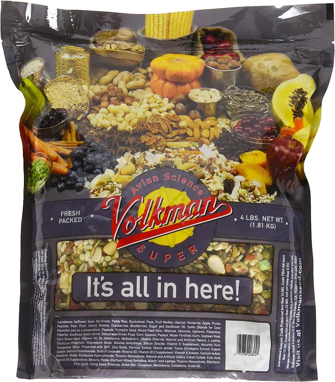 Volkman Avian Science Grey: etiqueta detallada con información nutricional