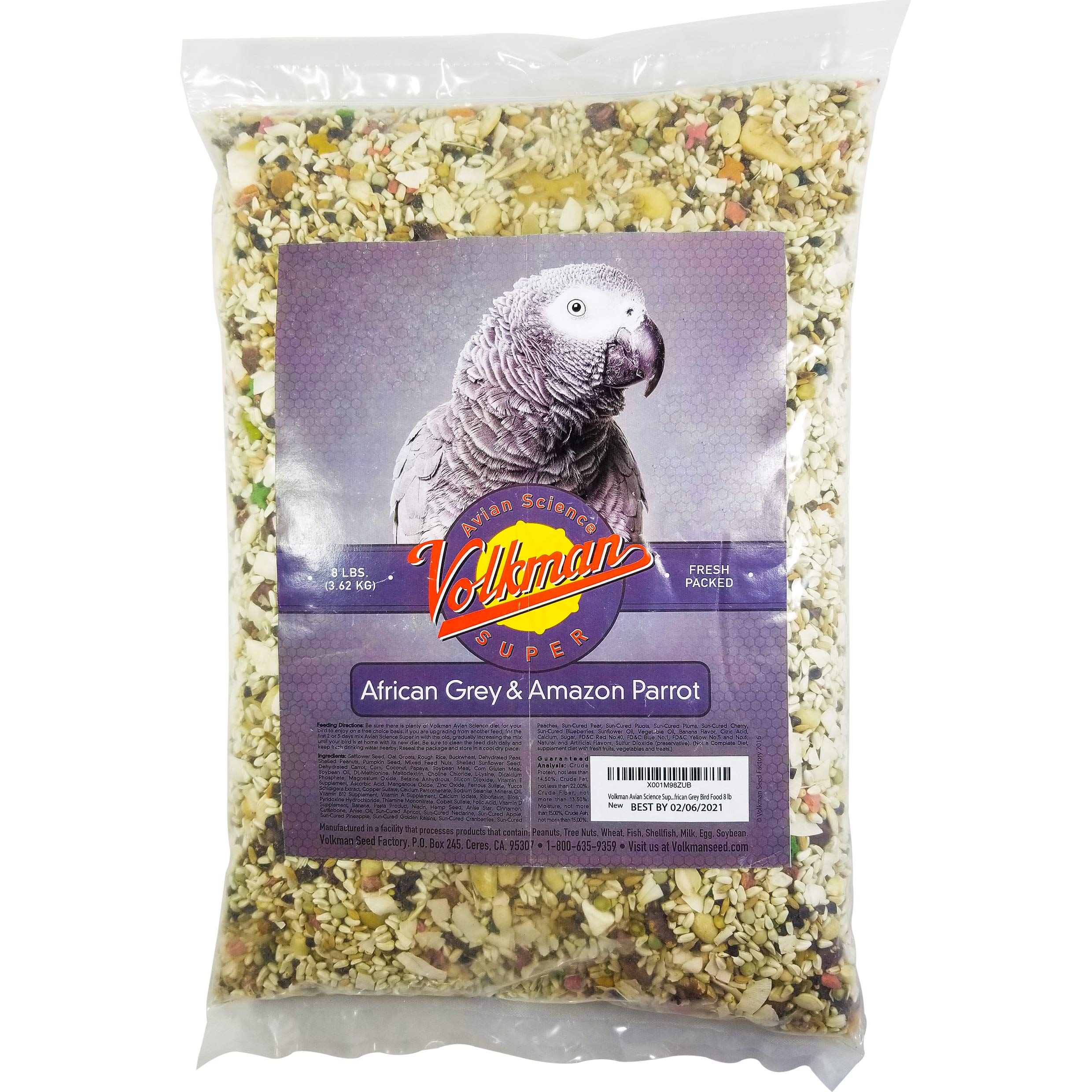 Volkman Avian Science Super African Grey, bolsa 8 libras, mezcla nutritiva para loros.