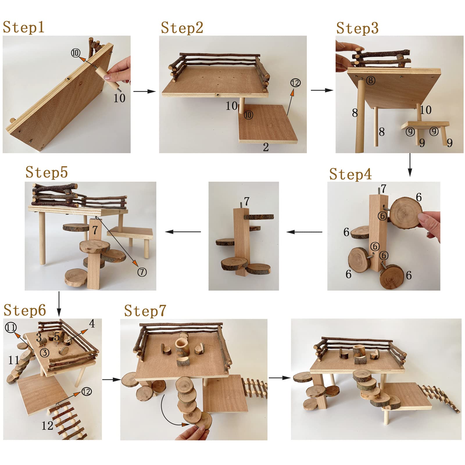 VolksRose accesorios-hamster-madera, material natural y duradero para roedores.