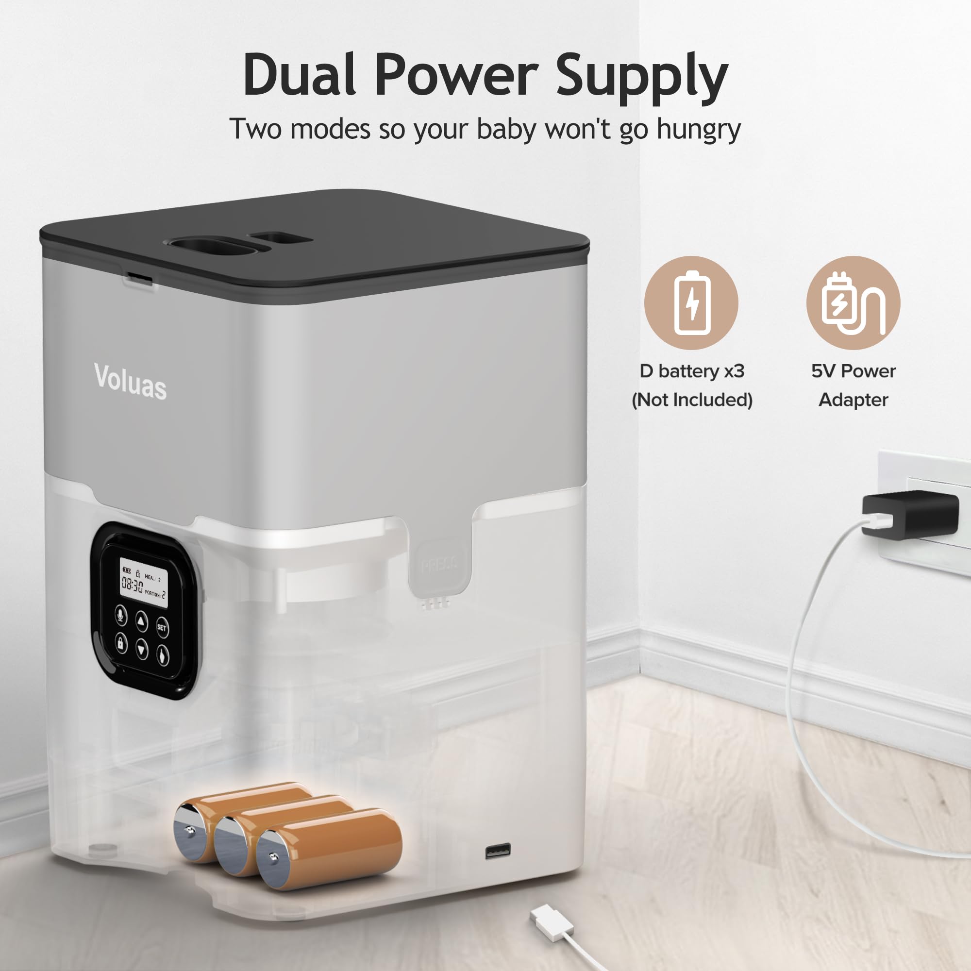 Voluas comedero automático con bolsa desecante para mantener la comida fresca