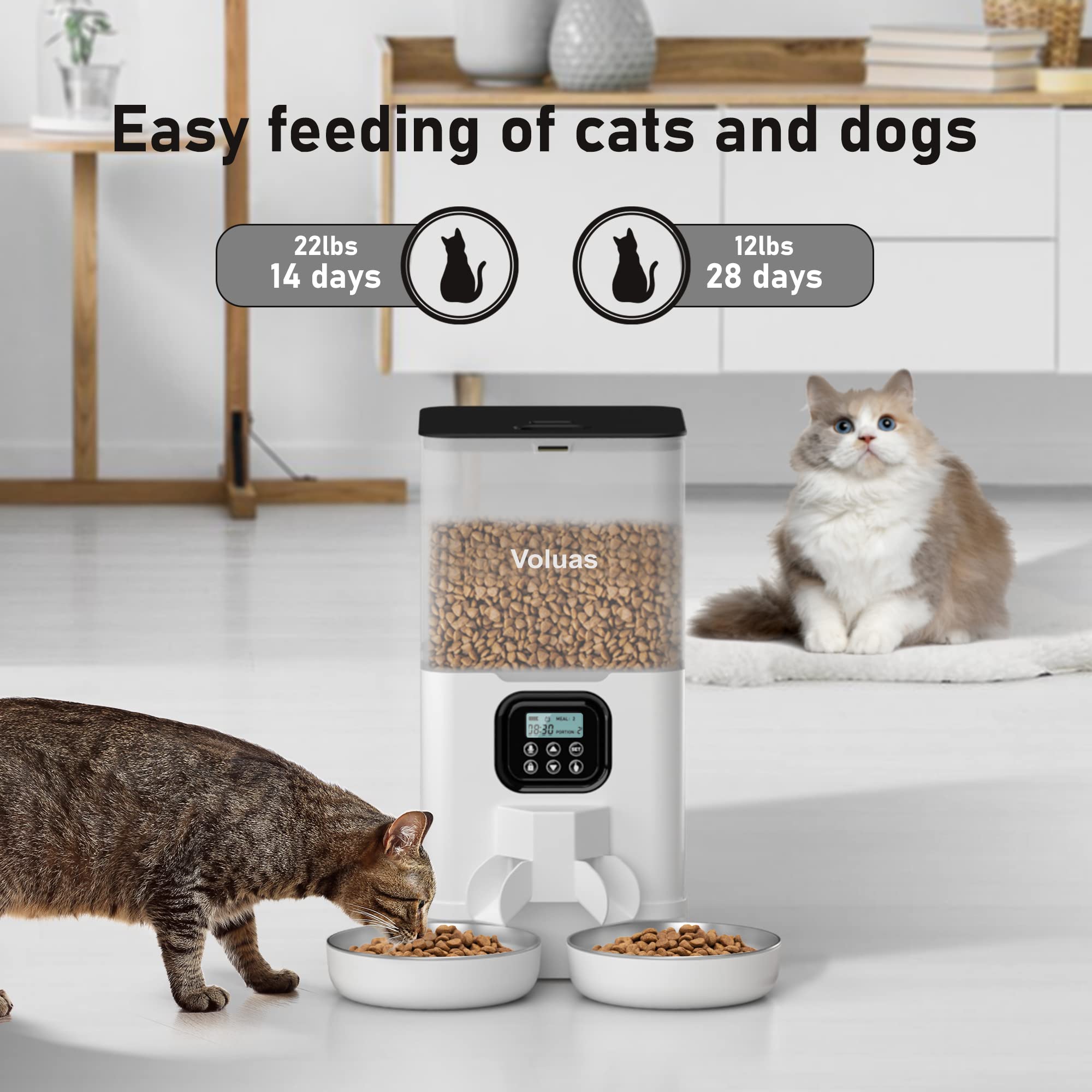 Voluas doble cuencos inox para alimentación simultánea de dos gatos.