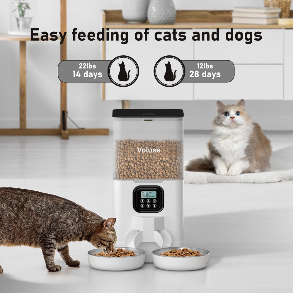 Voluas doble cuencos inox para alimentación simultánea de dos gatos.