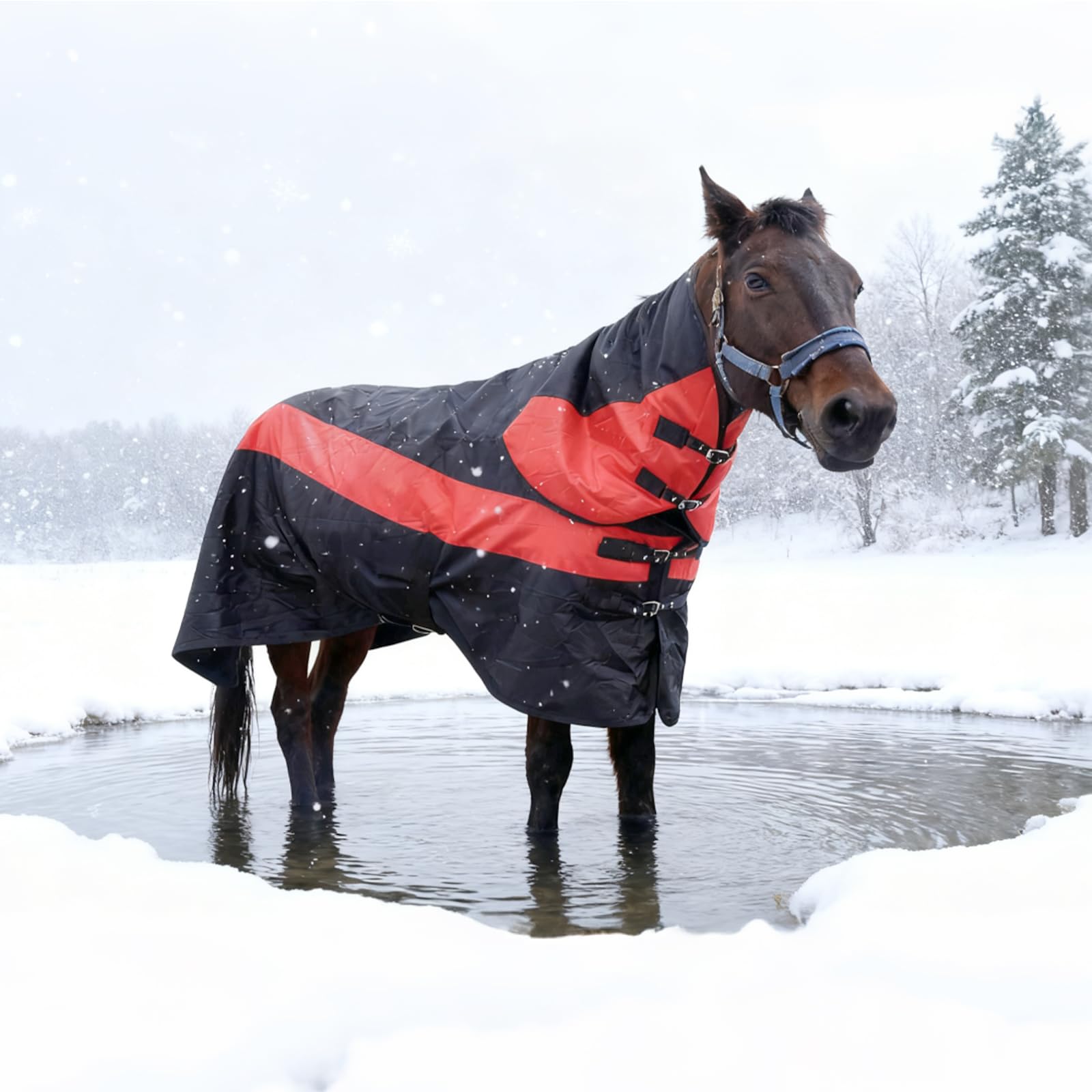Uso exterior en días húmedos, manta ayuda a mantener al caballo seco.