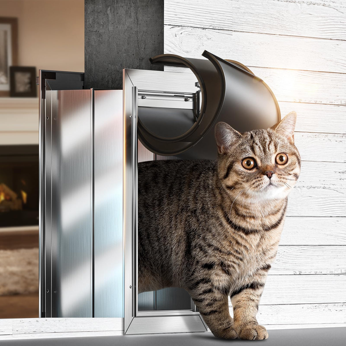 Puerta de gato VOSOIR en muro de aluminio, alta durabilidad para uso diario.