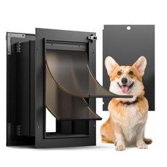 VOSOIR puerta para perro de aluminio, vista general; opción duradera para uso interior y exterior.