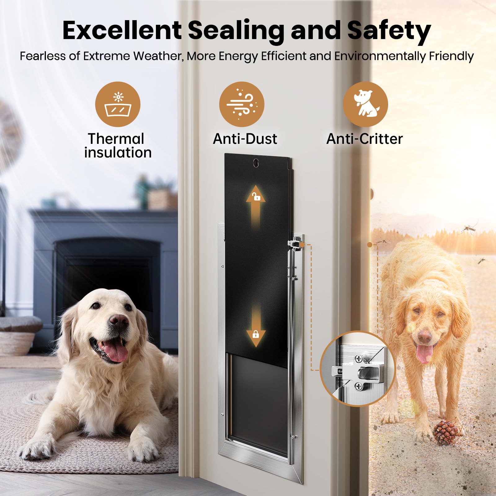 VOSOIR Puerta para perro, panel de cierre incluido para seguridad.