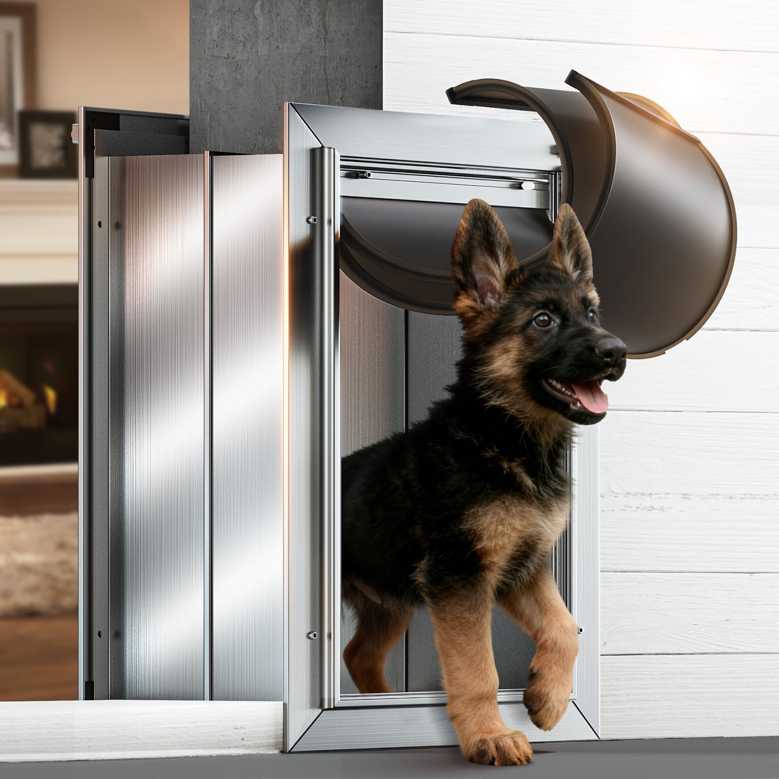 Puerta para perro VOSOIR con marco de aluminio, duradera para uso diario.