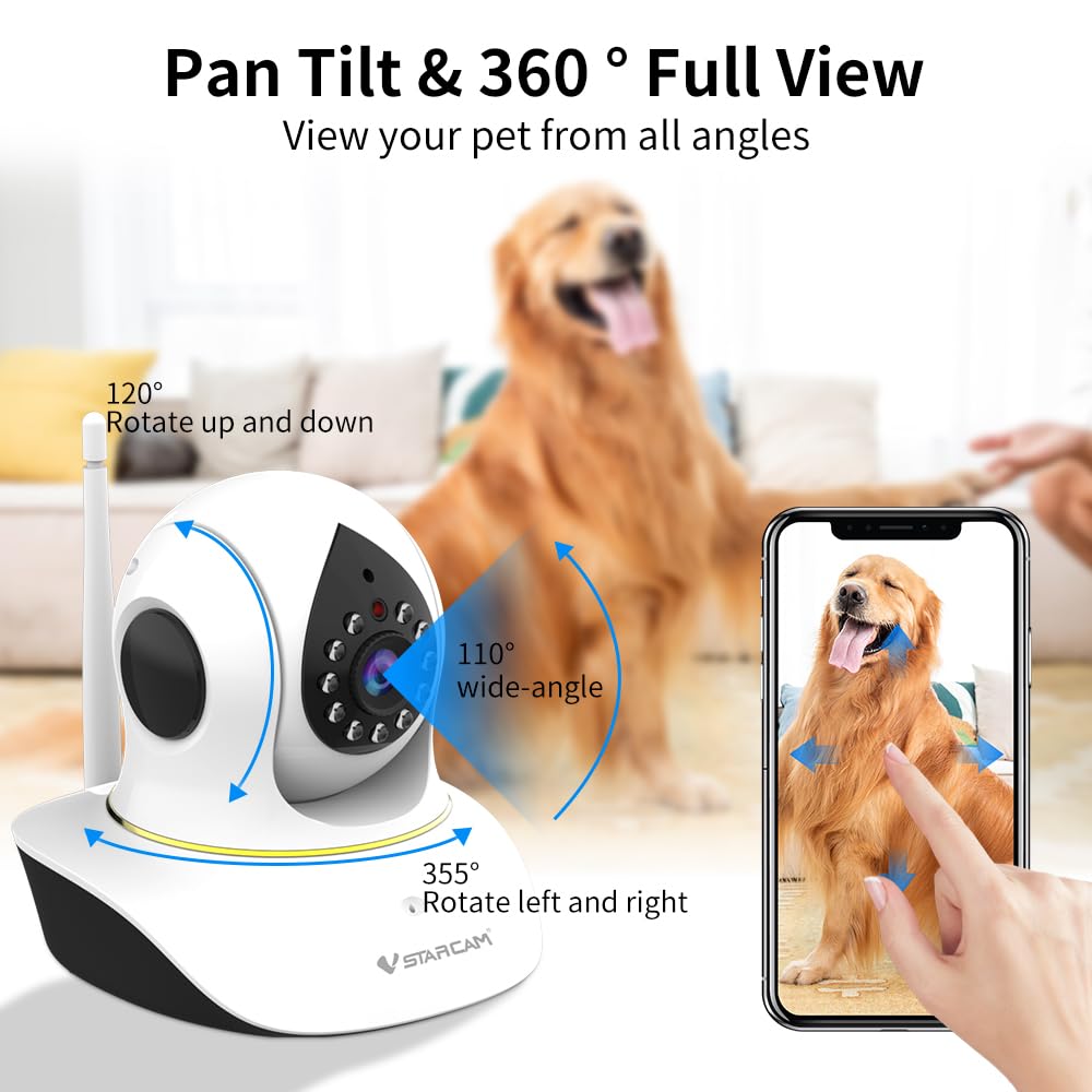 VSTARCAM Cámara para mascotas audio bidireccional: habla con tu mascota a distancia y tranquilízala.