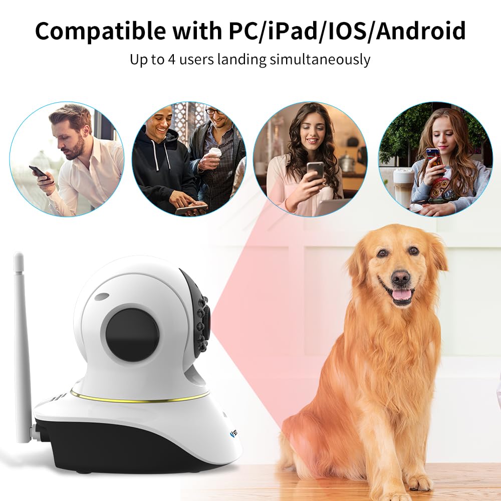VSTARCAM Cámara para mascotas cobertura 360: seguridad total con giro horizontal y vertical.