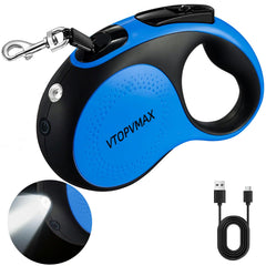 VTOPVMAX correa retractil para perros con luz LED, ideal para paseos nocturnos seguros.