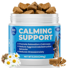 VUN Calming Chews para perro masticando, tranquiliza durante viajes y ruidos fuertes