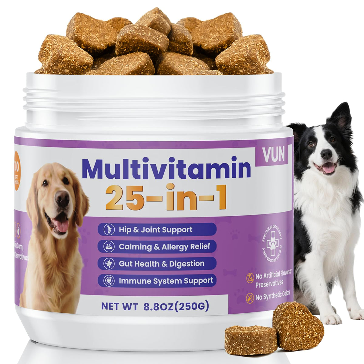 VUN Dog Multivitamin 25-en-1 masticables: apoyo vital para tu perro.